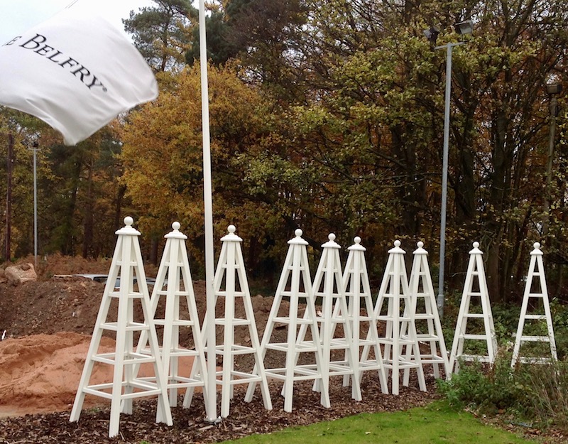 Delivery day for 10 Large Painted Obelisks, 240cm tall, for The Belfry Hotel