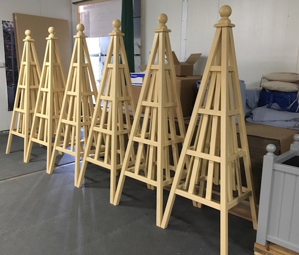 Group of 6 Sweet Pea Obelisks painted Farrow & Ball paint colour String
