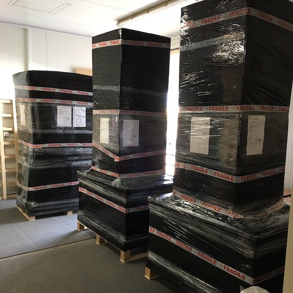 wooden garden obelisks packed ready for shipping to Sweden