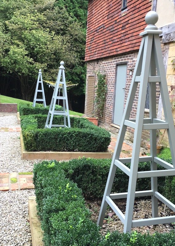  Wooden Garden Obelisks painted Farrow & Ball Pigeon 