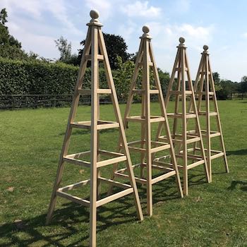 4 Wooden garden obelisk made from Accoya with ball finial in natural timber finish