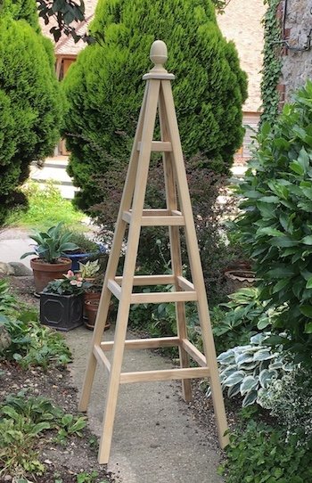 Wooden garden obelisk made from Accoya with acorn finial in natural timber finish
