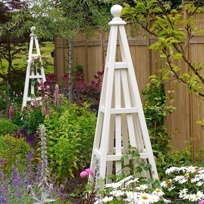 Sweet Pea design wooden garden obelisks painted Off White